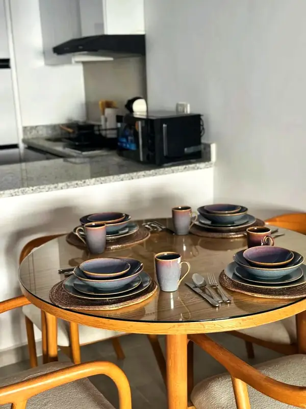 Places set for a meal in the apartment