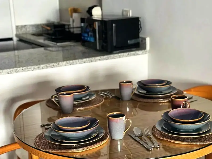 Places set for a meal in the apartment