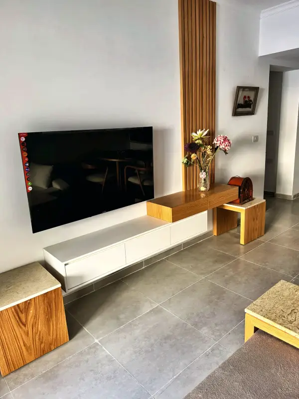 Living area with television and console