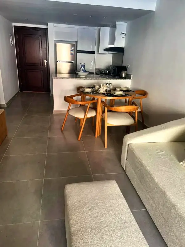 Kitchen, dining and seating in one open room