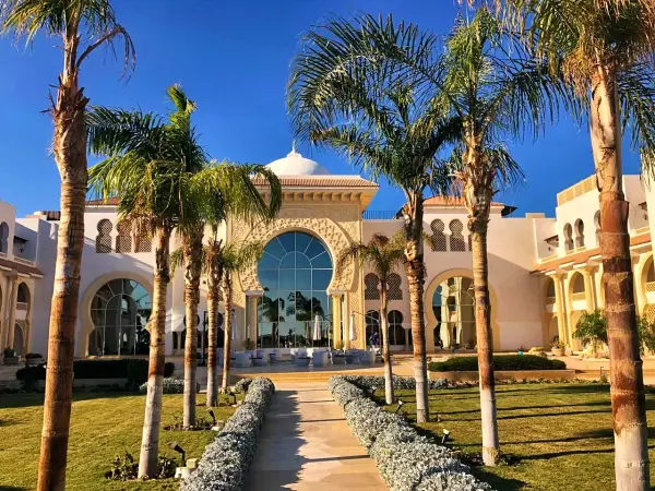The palm-lined approach to the residences