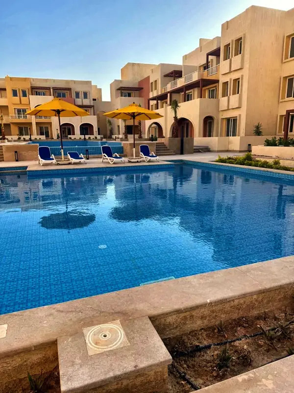 The full length of the pool on a clear day