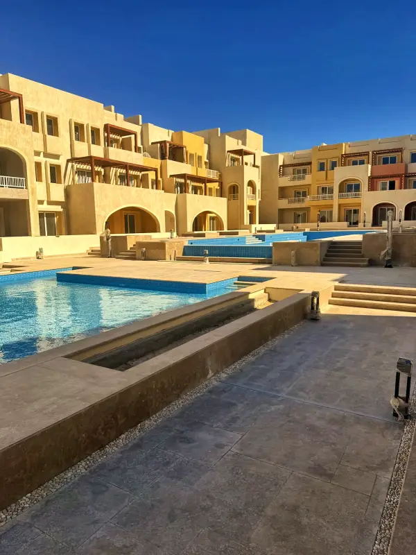 Apartment terraces looking over the pool